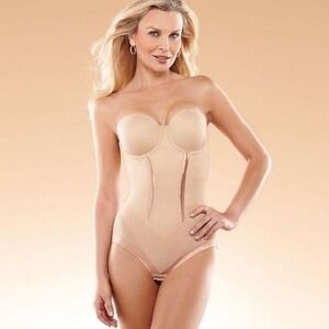 NWOTD Flexees 36D Easy Up Strapless Firm Control Bodybriefer 1256 Beige 112872